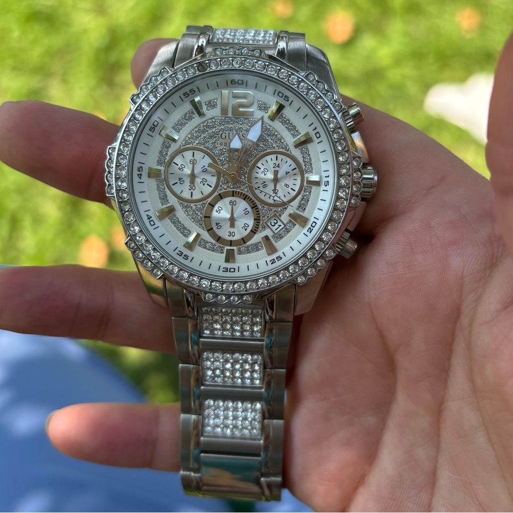 Guess Silver Watch with Crystal Accents